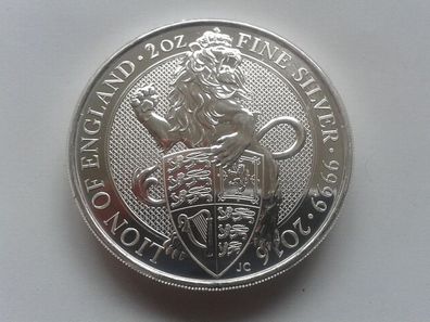 5£ Pfund 2016 Großbritannien 2 Unzen Silber The Queen´s Beasts "The Lion" Der Löwe