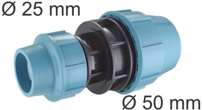 PE Rohr Kupplung Muffe Fittings Red Reduzier-Stück 50 mm auf 25 mm Klemmfitting