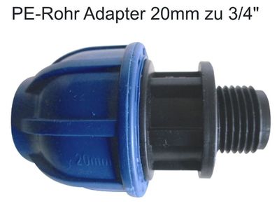 Adapter Übergang Ø 20 mm auf 3/4" Zoll Gewinde Außengewinde AG PE Rohr Kupplung