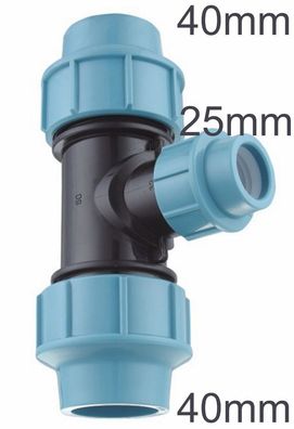 PE Rohr Verteiler T-Stück Klemmring Fitting Red Reduzier 40 mm auf 25 mm Wasser