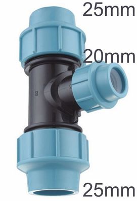 PE Rohr Verteiler T-Stück Red Reduzier 25 mm auf 20 mm Klemmring Fittings Wasser