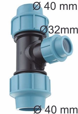 PE Rohr Verteiler T-Stück Klemmring Fitting Red Reduzier 40 mm auf 32 mm Wasser
