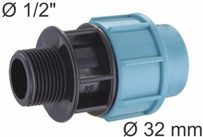 PE Rohr Kupplung Adapter Übergang Ø 32 mm auf 1/2" Zoll AG Außen gewinde Fitting