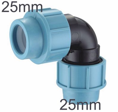 Verschraubung Wasser Klemm Fittings PE Rohr 90 ° Winkel Bogen Fitting Ø 25 mm