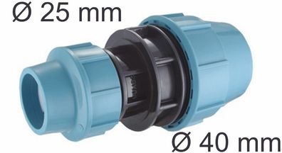 PE Rohr Kupplung Muffe Fittings Red Reduzier-Stück 40 mm auf 25 mm Klemmfitting