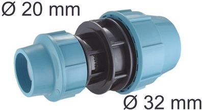 PE Rohr Kupplung Muffe Fittings Red Reduzier Stück 20 mm auf 32 mm Klemmfitting