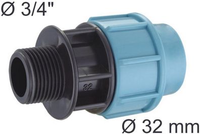 PE Rohr Ø 32 mm auf 3/4" Zoll AG Außengewinde Kupplung Adapter Übergang Fittings