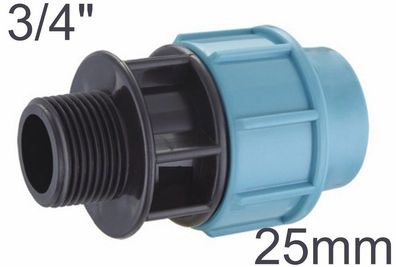 Außengewinde Kupplung für PE Rohr Ø 25 mm auf 3/4" Zoll AG Adapter Übergang Fittings