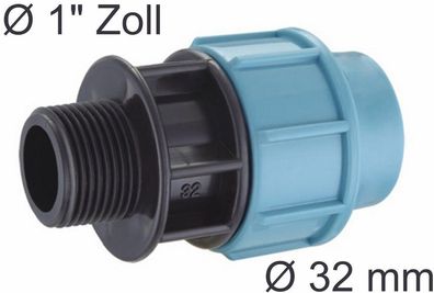 PE Rohr Ø 32 mm auf 1" Zoll AG Außen gewinde Kupplung Adapter Übergang Fittings