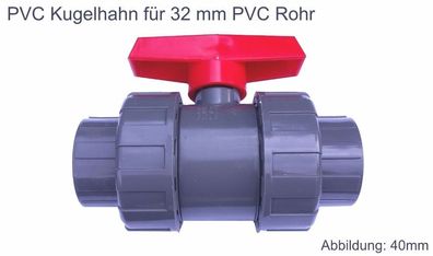 PVC Ventil Kugelhahn 32 mm 2Wege Kunststoff Kugelventil Klebeanschluß Klebemuffe Pool