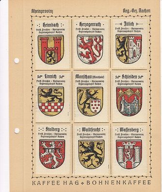 Kaffee Hag Wappen Rheinprovinz Reg. Bez Aachen 9 Wappen (2)