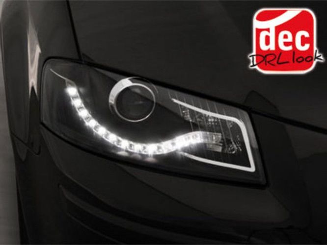 Scheinwerfer für Audi A3 8P LED Tagfahrlicht Optik Schwarz / Black