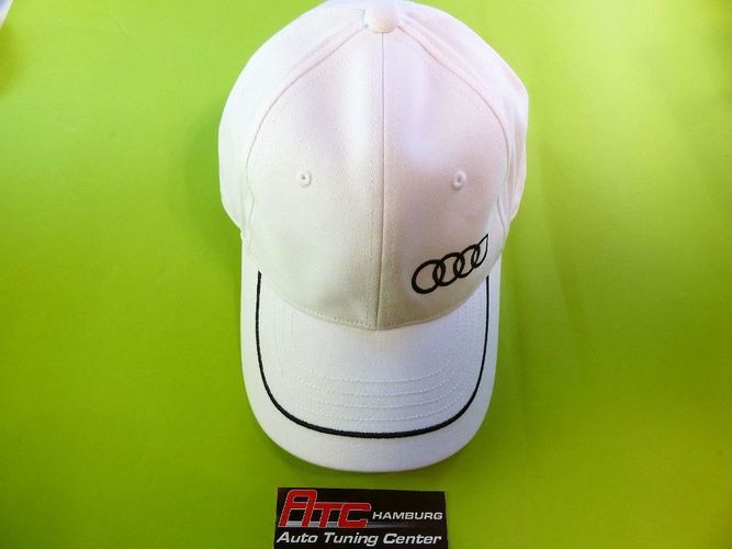 Audi Baseball Cap Mütze Basecap Capy Schirm Mütze weiß,Logo schwarz 
