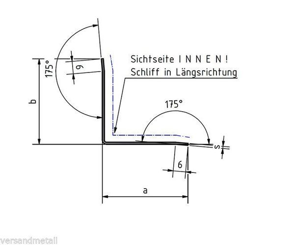 Edelstahl Abschlussleiste Sockelblende 15x70x2000mm 3-fach gekantet Innen K3200 
