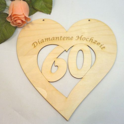 Holz Geb Geschenk zur Diamanten Hochzeit auf einem Herz Geldgeschenk 60 