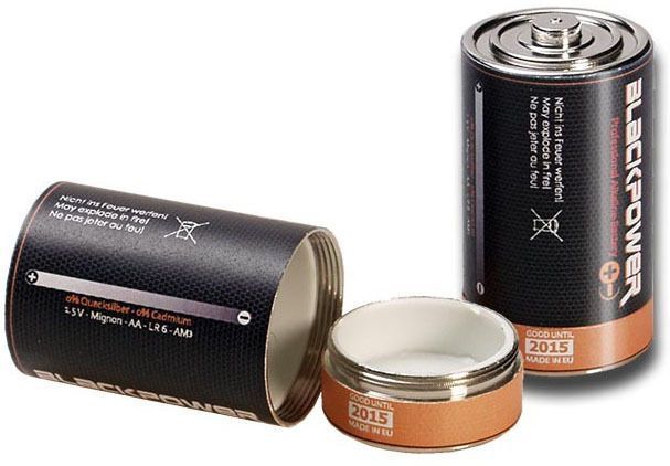 Batterie Pillendose zum Aufschrauben mit Versteck Attrappe Versteckdose Can Safe 