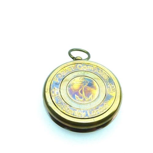 Pocket Kompass Taschen Kompaß Stanley London Messing Ø 5 cm 