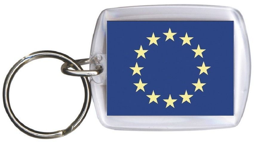 Schlüsselanhänger Europa Flagge | Bestickt, 3x9,5 Cm, Mit Ring (2,5 Cm)