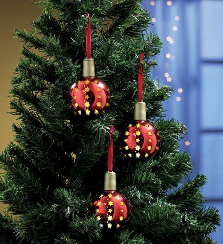3x Lichterglanz LED Weihnachtsbaum Kugel Baum Schmuck beleuchtet kabellos rot 