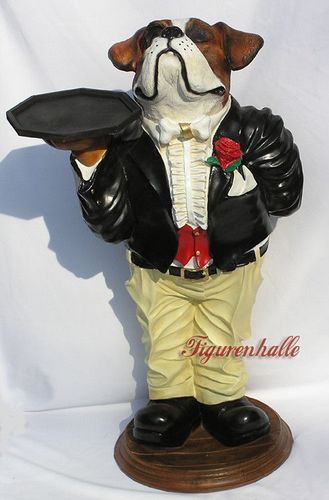 Englische Bulldogge Statue Butler Fan Dekoration Hunde Figur Skulptur Diner Deko 