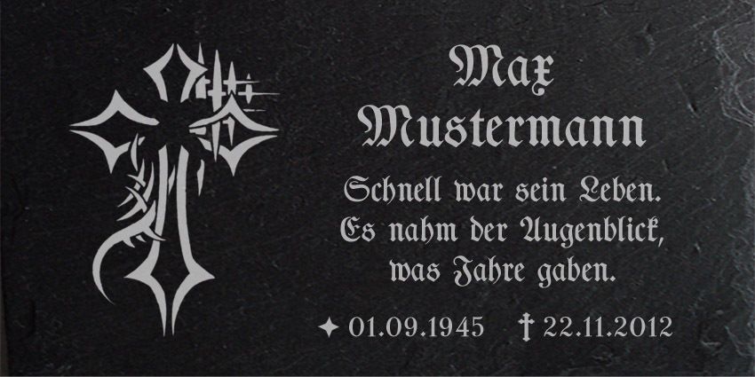 Für Unfallkreuz oder Grabkreuz Grabplatte Kreuz-511 ► Wunsch Gravur ◄ 20x10 cm 