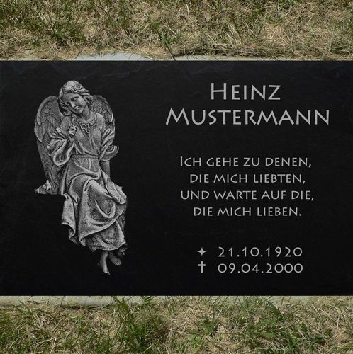 Gedenktafel Grabplatte Grabschmuck Gedenkplatte Engel Grabstein-032 ► 40 x 25 cm 