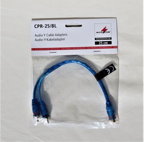 Audio-Y-Kabeladapter 2xRCA-Stecker auf 1xRCA-Buchse 0,25m MONACOR CPR-25/BL 