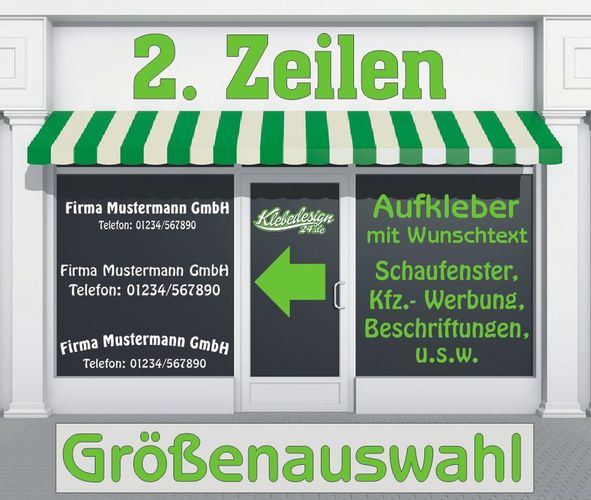 2 Zeilen Aufkleber Beschriftung Größenauswahl Sticker Werbebeschriftung Auto KfZ 