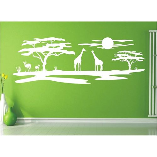Landschaft Wandtattoo Giraffen Afrika Affenbrotbaum Sonne Savanne Wandaufkleber 