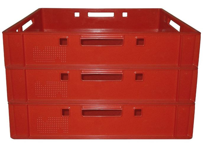 3 Aufbewahrungsbehälter 60 x 40 x 13 cm Rot mit Griffen Gastlando 