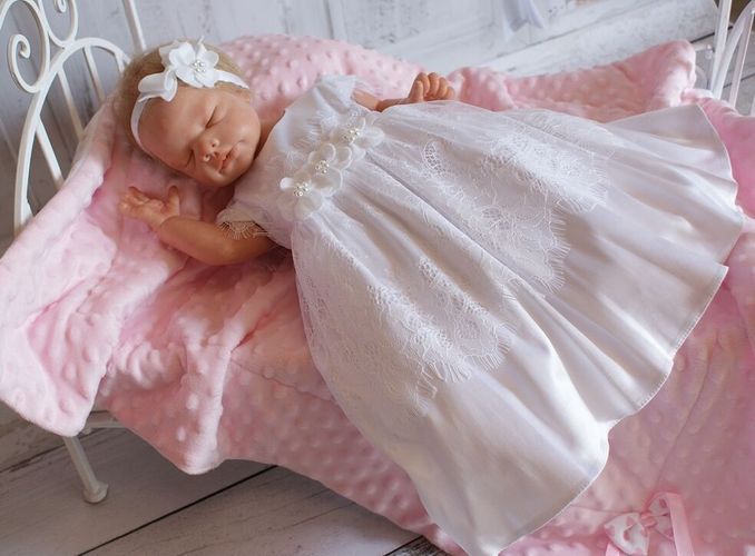 deine-Brautmode Babykleid Taufkleid Strickkleid Festkleid Baby Taufe Kleid gestrickt