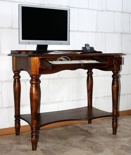 Massivholz Computertisch Schreibtisch PC Tisch braun kolonial Stil Nussbaumfarbe 