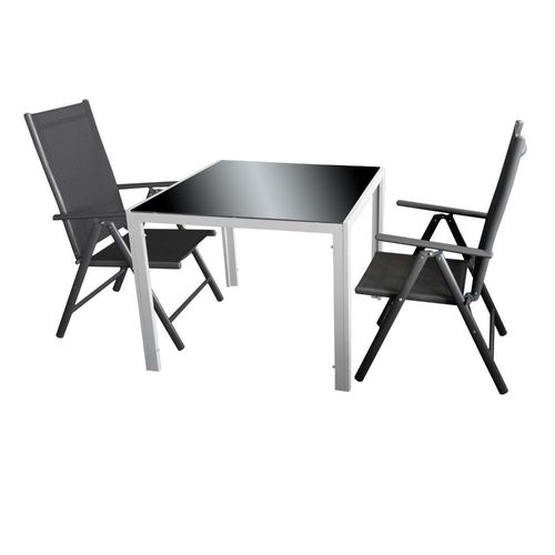 2 Hochlehner-Stühle Aluminium 3tlg Balkon Garten Sitzgarnitur Tisch 90cm 