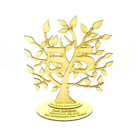 Lebensbaum Holz Jubiläums Baum zum 55 Geburtstag Personalisiert 28 cm,Geschenk 