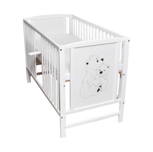 Babybett Kinderbett 120×60 Grau Weiß mit Bärchen Motiv Bettset Komfort Matratze 