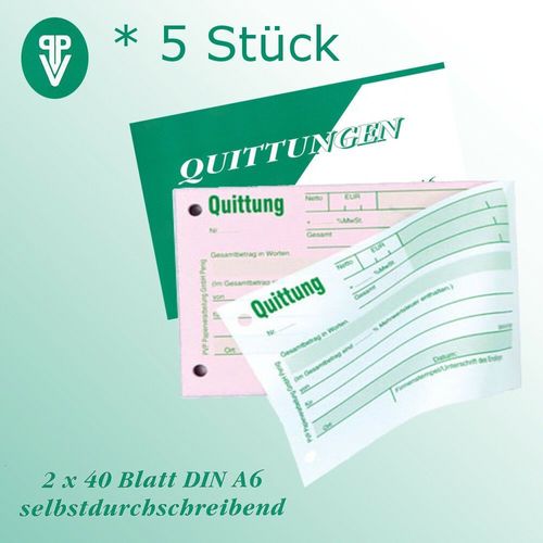 5x Quittungsblock Quittungsbuch Quittung 2 x 40 Blatt Selbstdurchschreibend 