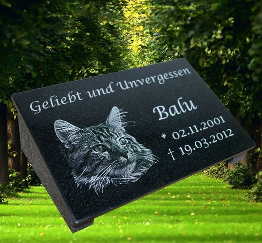 Tiergrabstein Fotogravur Grabstein Granit  Hund Katze Gedenkstein Gravur H-3 