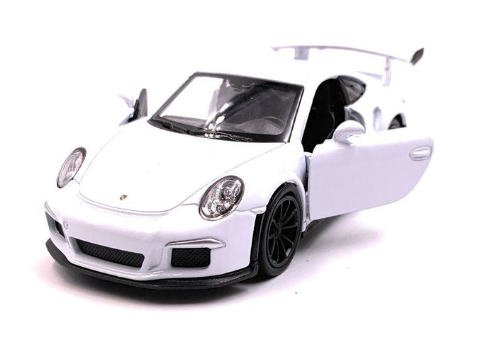 Porsche GT3 RS Sportwagen Modellauto Auto Silber Maßstab 1:34 lizensiert 
