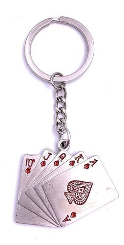 Kartenset Pokern Schlüsselanhänger Keychain Silber Metall 