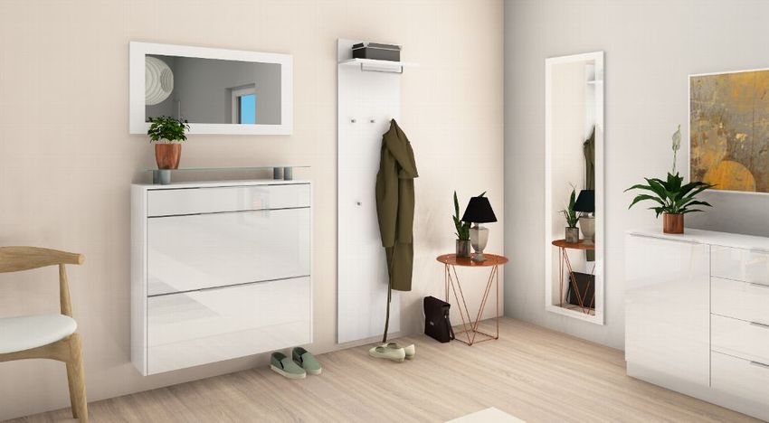 Spiegel Oliva kaufen Flur 2.0 Garderobenset Weiß Garderobe Schuhschrank Paneel Set - Diele bei