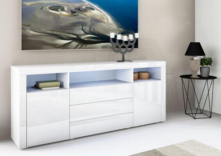 Fé Weiß Highboard Schrank Anrichte kaufen Möbel Hochglanz 166 cm Santa Sideboard Kommode bei