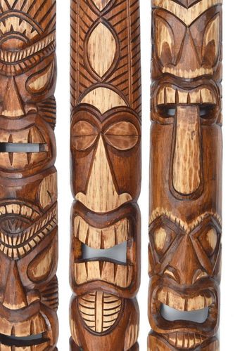 4 Tiki Masken aus Holz 100cm Wandmasken Tiki Hawaii Holzmasken Wandmaske Maske