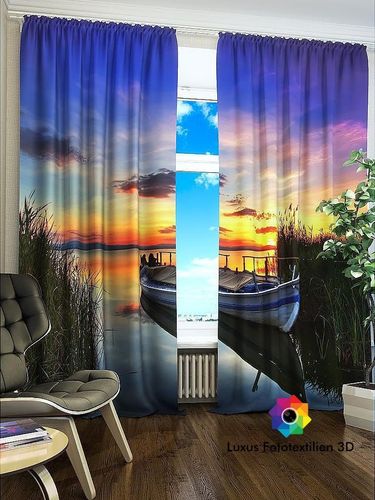 auf Maß Fotovorhang mit Motiv Foto-Gardine Segelboot am Sonnenuntergang 