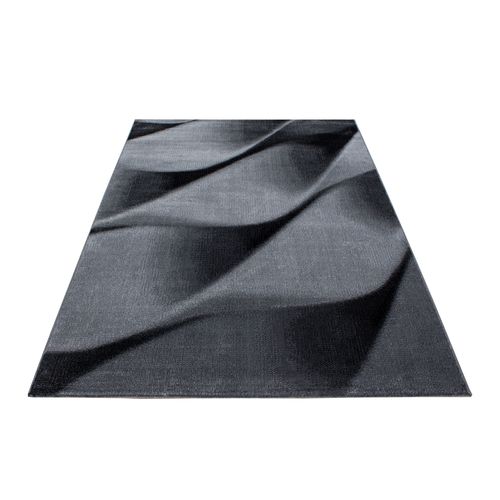 Teppich modern Designer Wohnzimmer Abstrakt Wellen Muster Schwarz Grau Oeko Tex 