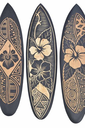 3 Deko Surfboards 60cm aus Holz mit Hibiskus Surfbrett Surfboard 3er Set 