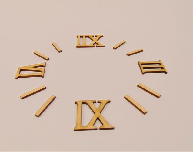 Römische Zahlen 1 bis 12 aus Holz 35 mm Höhe Uhr Basteln Deko 