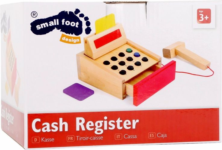 Spielkasse aus Holz Kaufladen Zubehör für Kinder Geld Kasse Scanner Kinderkasse 