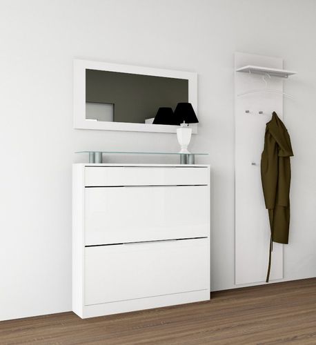 Schuhschrank Flur bei Paneel Weiß 1.0 Spiegel Garderobe Set - Oliva kaufen Garderobenset Diele