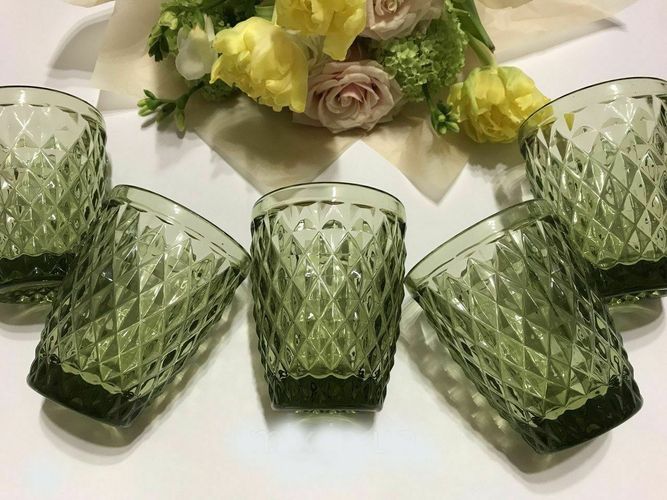 Vintage Weinglas Glas Netz Weingläser Eisbecher Wasserglas  Wasserkug grün 