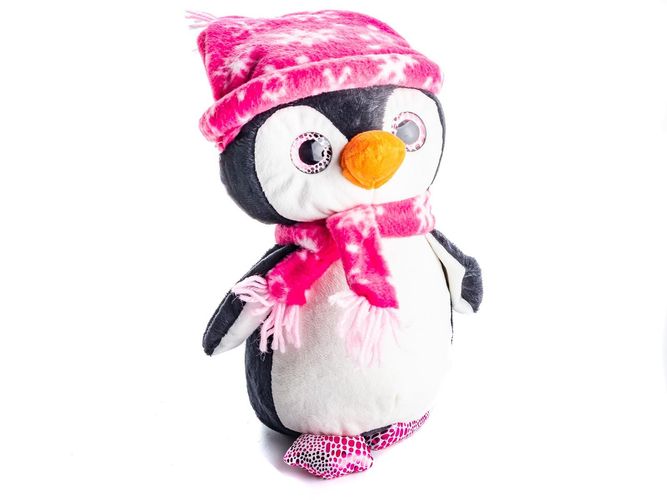 Kuscheltier Pinguin Mütze und Schal Pink 40 cm groß Zoo Plüschtier Stofftier 